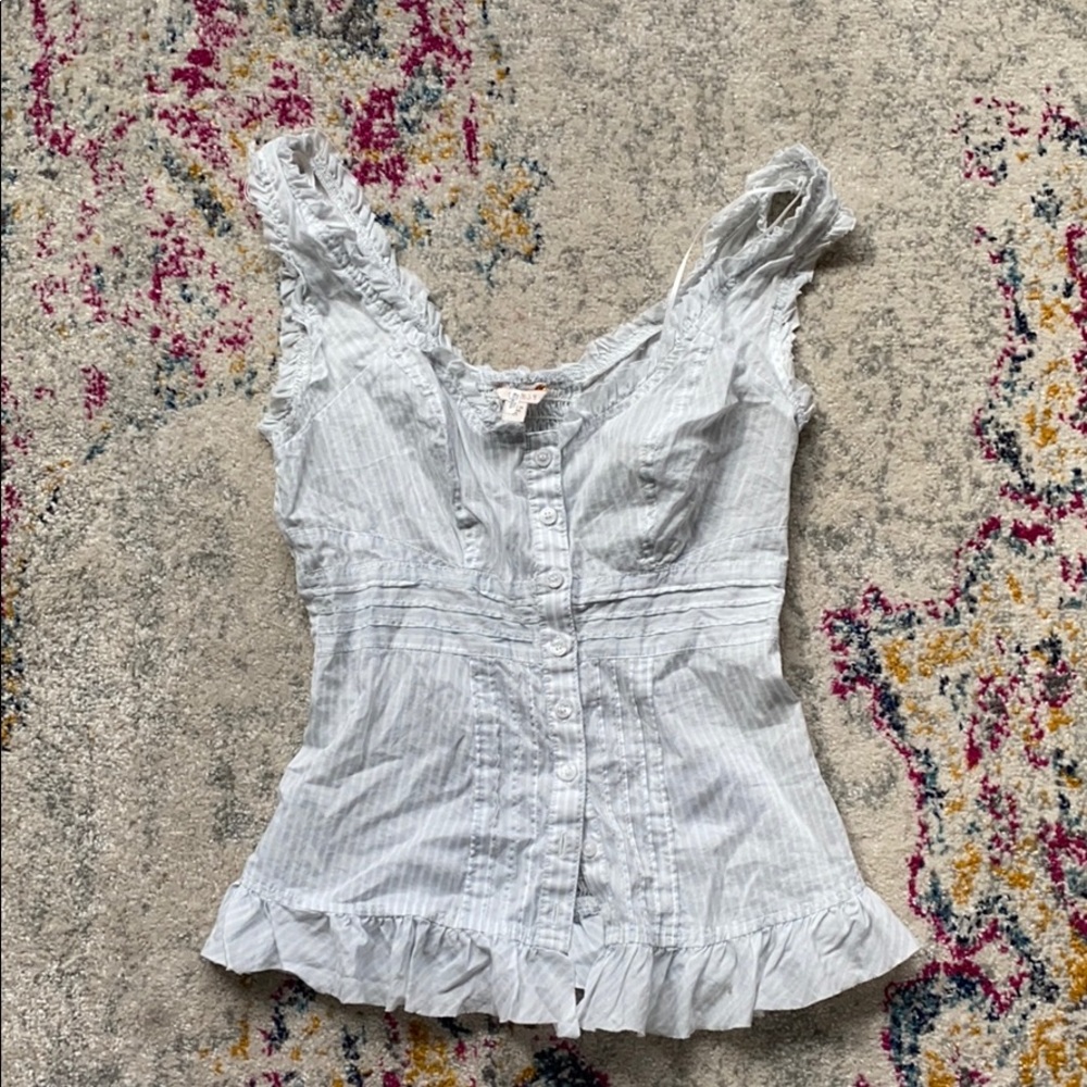 Guess Light Blue Striped Button-Up Tank